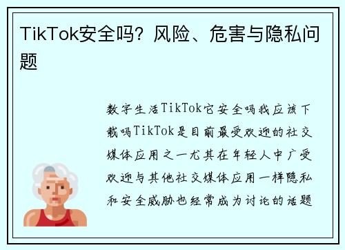 TikTok安全吗？风险、危害与隐私问题